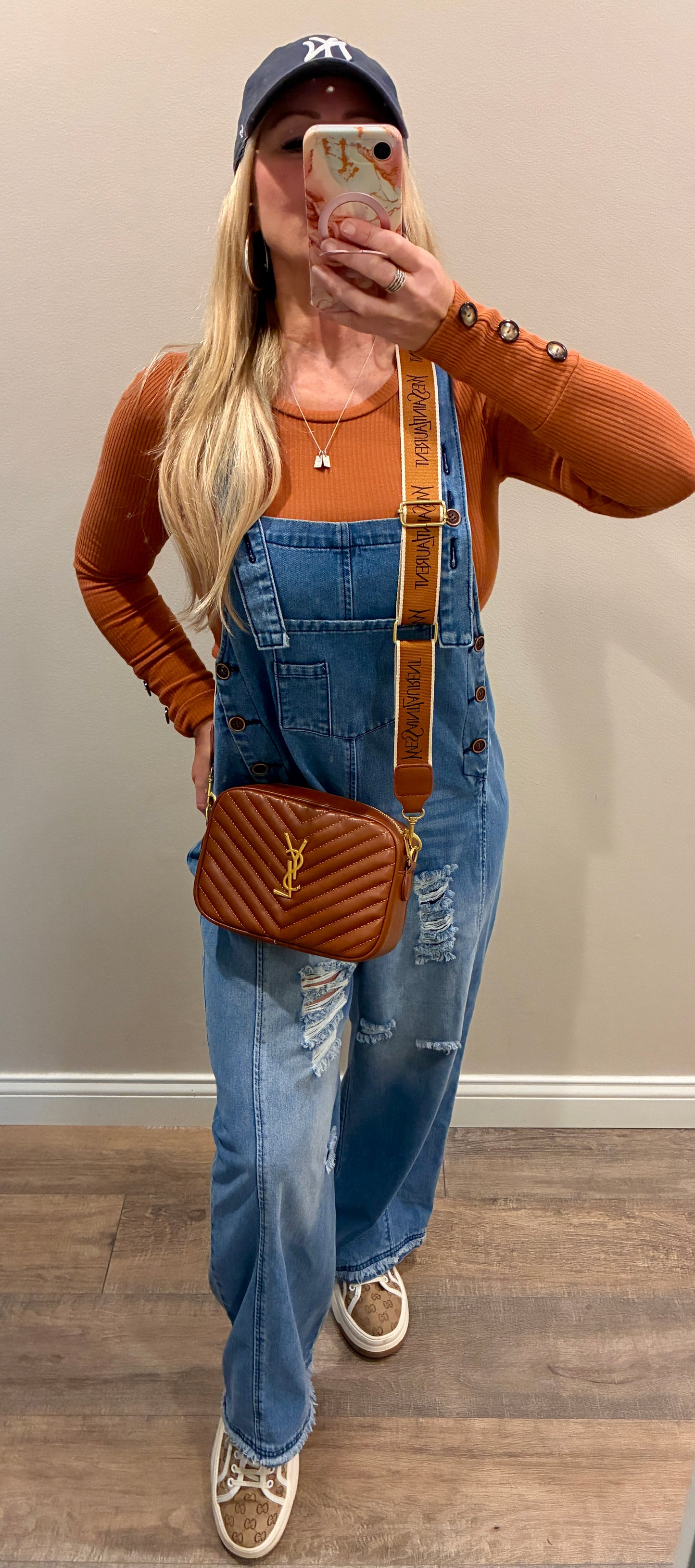 Camel Crossbody Gold Emblem Bag