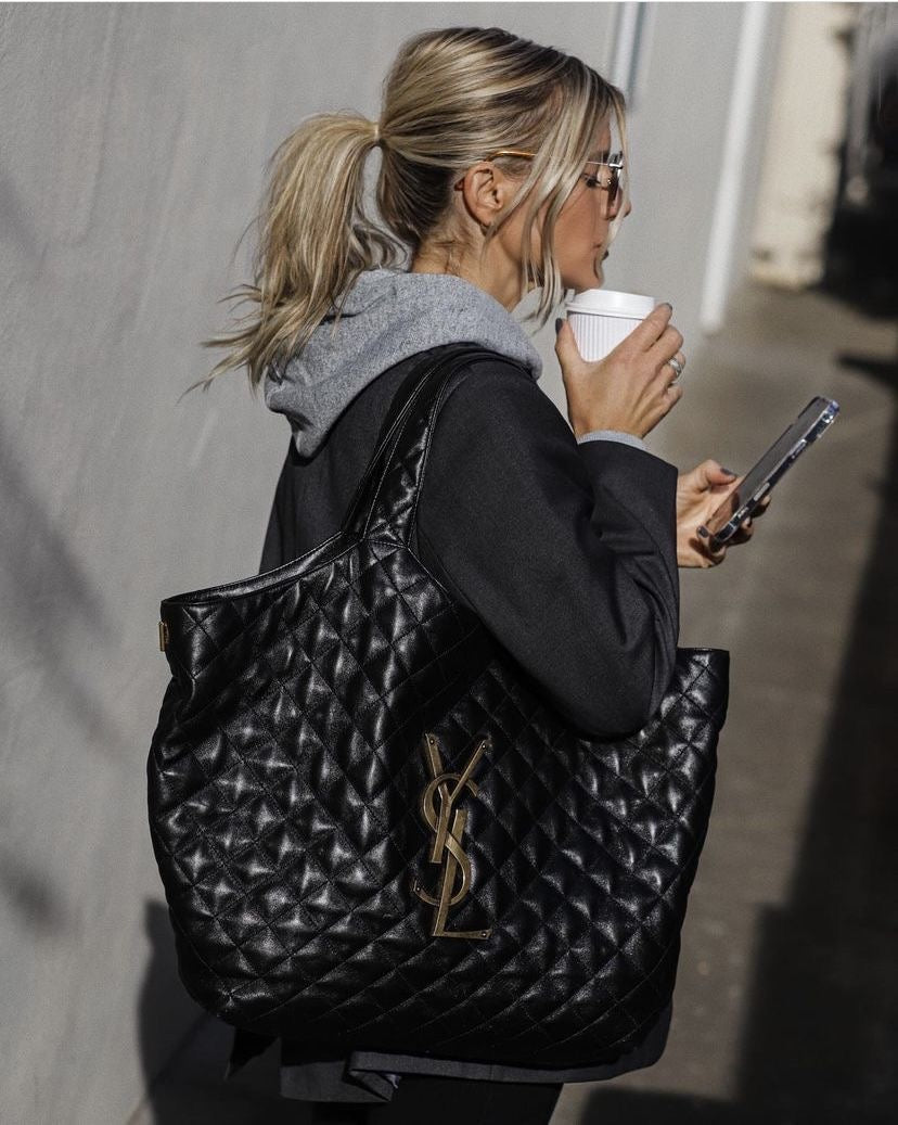 Black Quilted Tote Bag