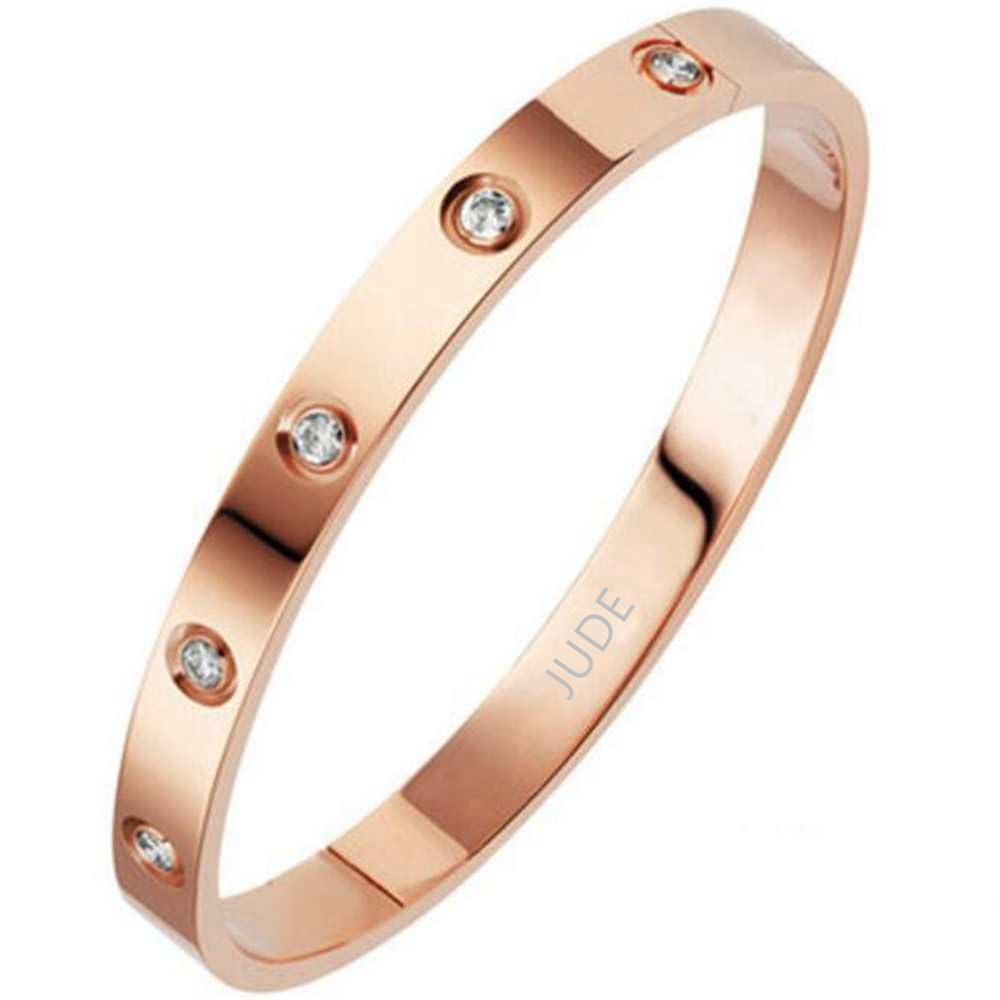 Jude Jewelers Classical Plain Stainless Steel Cubic Zircon Filled Bangle Bracelet