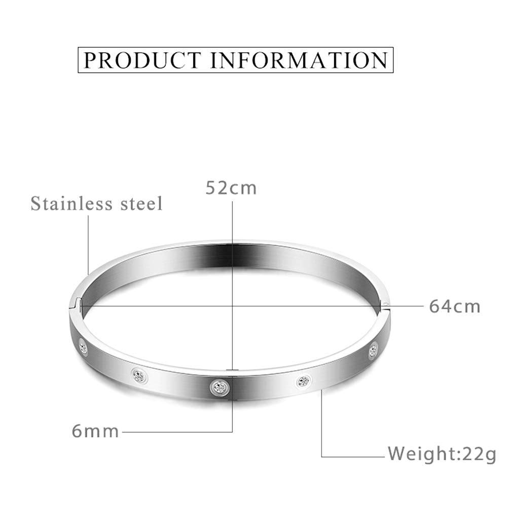 Jude Jewelers Classical Plain Stainless Steel Cubic Zircon Filled Bangle Bracelet
