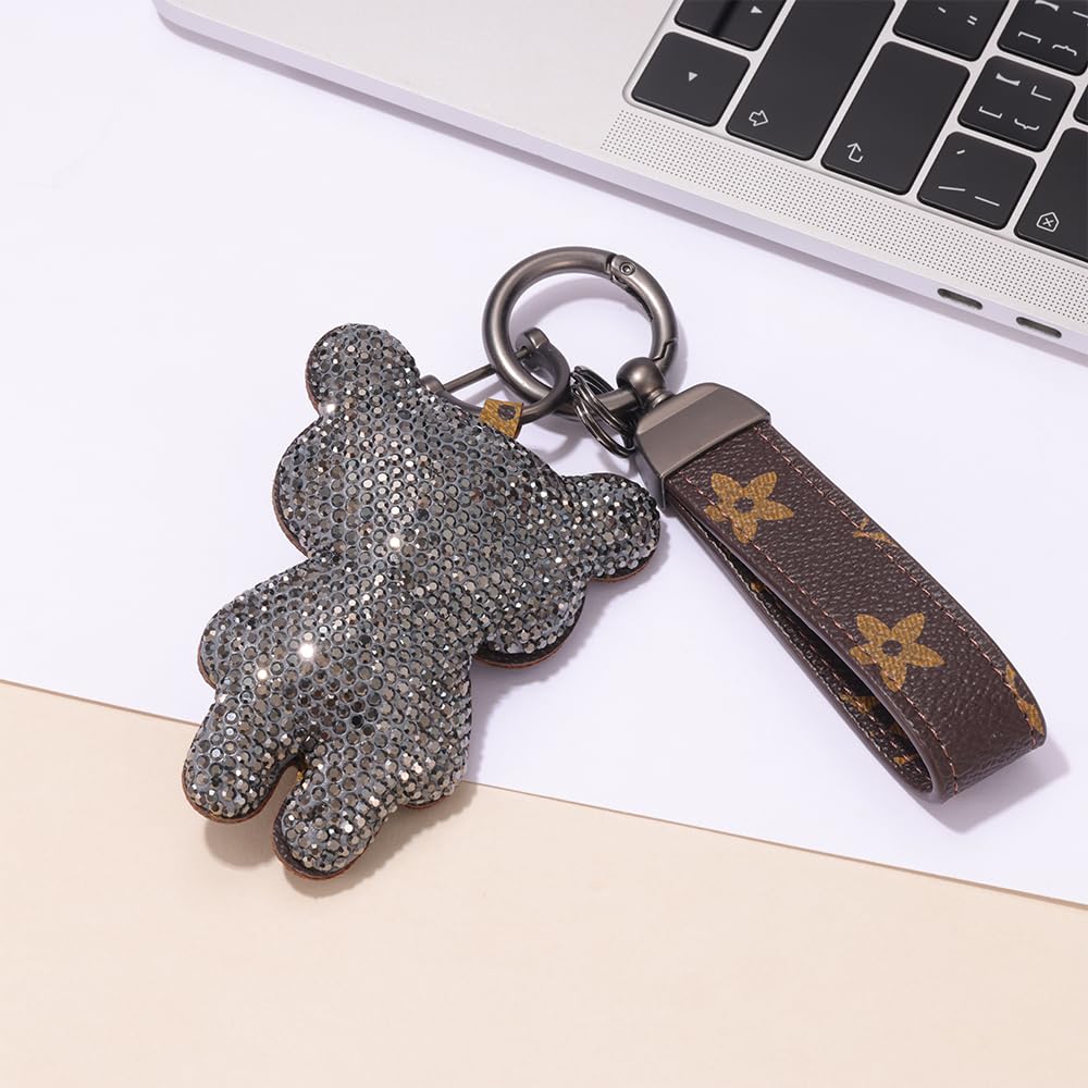 Jekvil Handmade Leather Keychain with Rhinestones