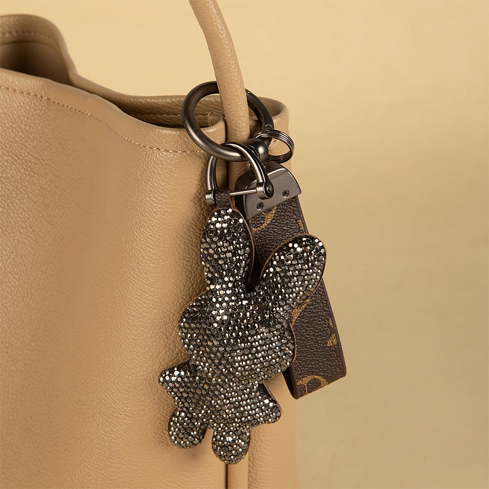 Jekvil Handmade Leather Keychain with Rhinestones