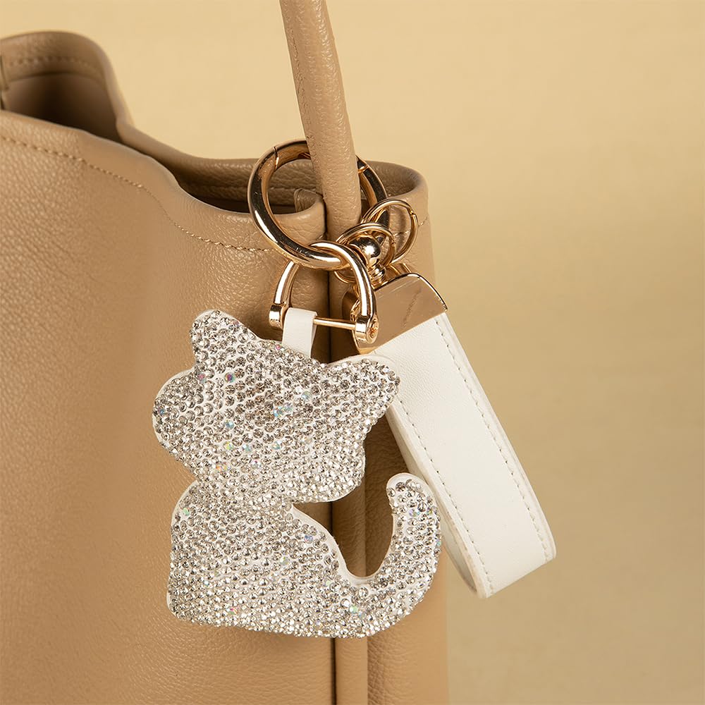 Jekvil Handmade Leather Keychain with Rhinestones