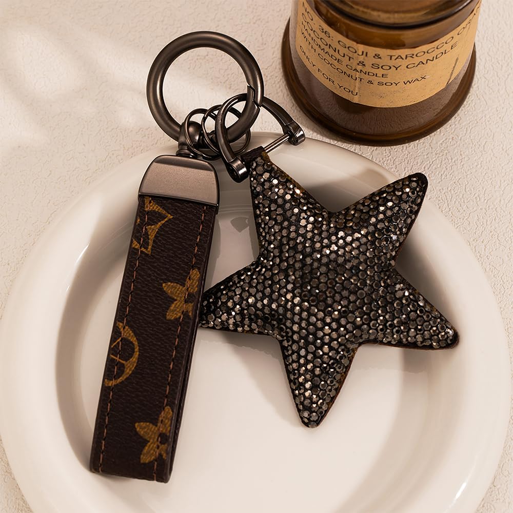 Jekvil Handmade Leather Keychain with Rhinestones