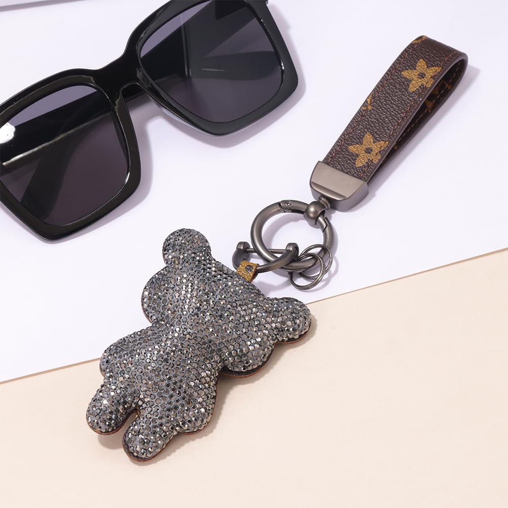 Jekvil Handmade Leather Keychain with Rhinestones