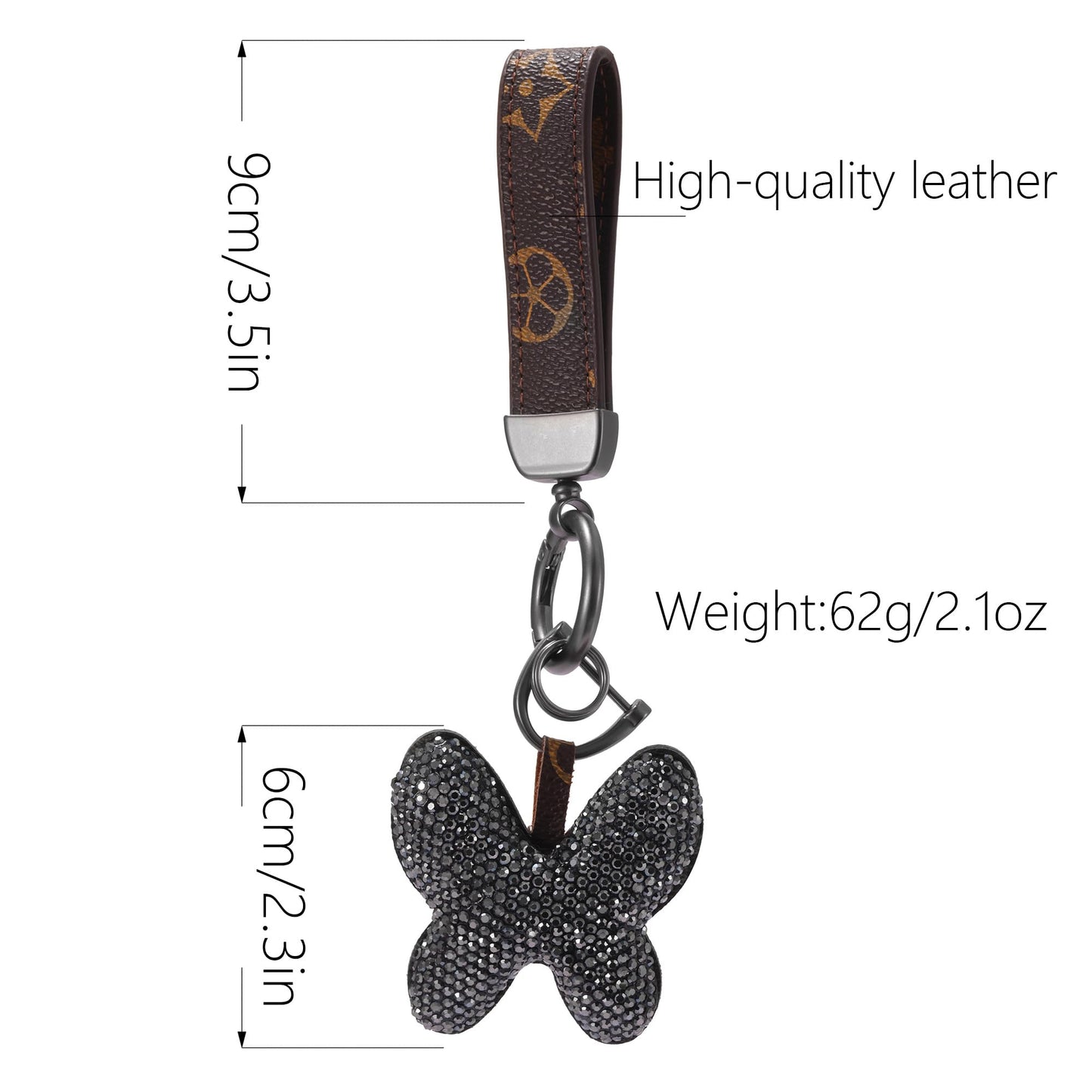 Jekvil Handmade Leather Keychain with Rhinestones