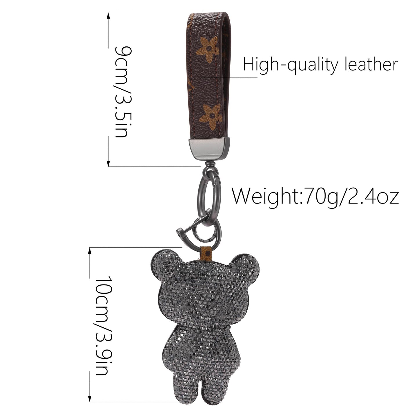 Jekvil Handmade Leather Keychain with Rhinestones