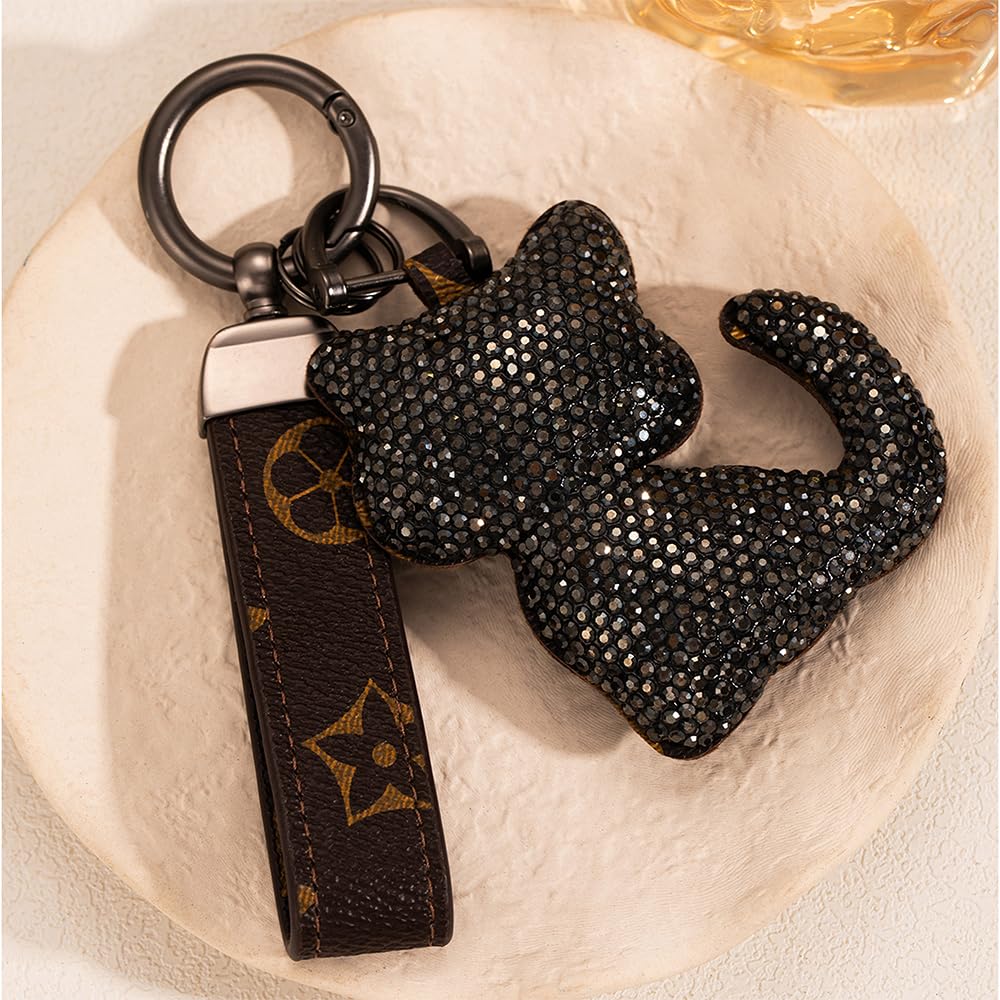 Jekvil Handmade Leather Keychain with Rhinestones