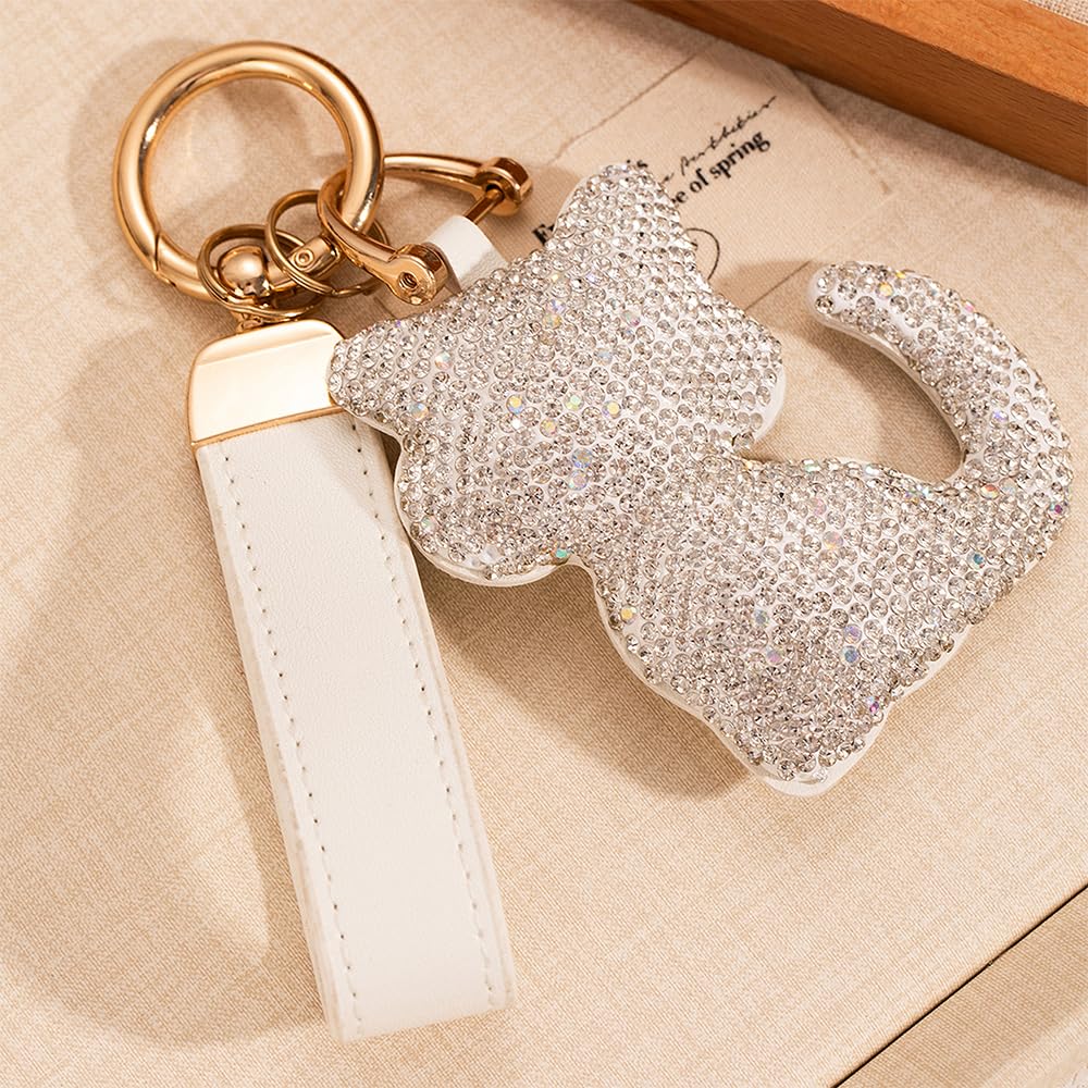 Jekvil Handmade Leather Keychain with Rhinestones
