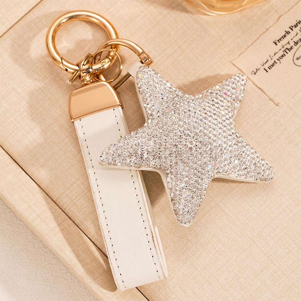 Jekvil Handmade Leather Keychain with Rhinestones