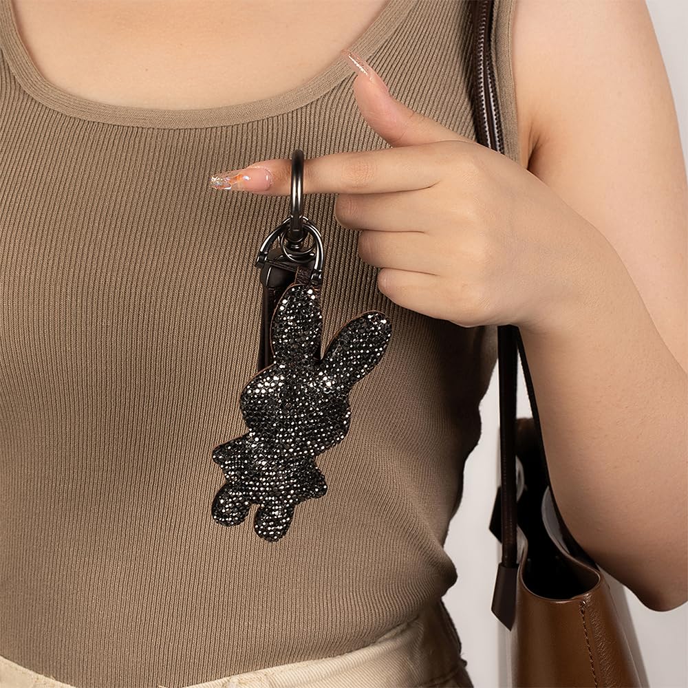 Jekvil Handmade Leather Keychain with Rhinestones