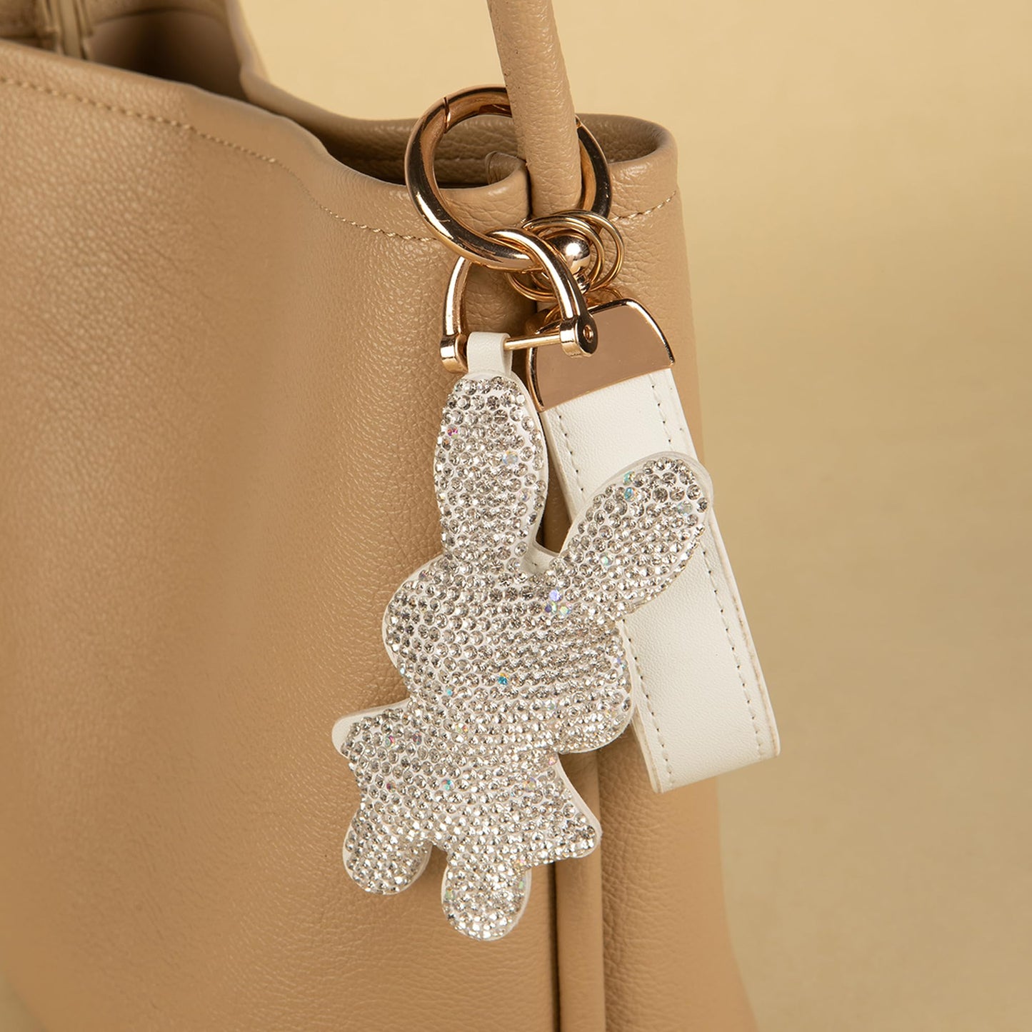 Jekvil Handmade Leather Keychain with Rhinestones