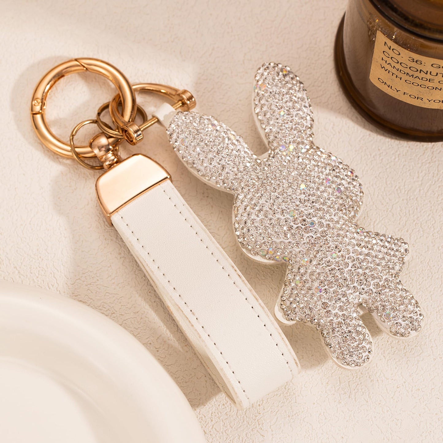Jekvil Handmade Leather Keychain with Rhinestones