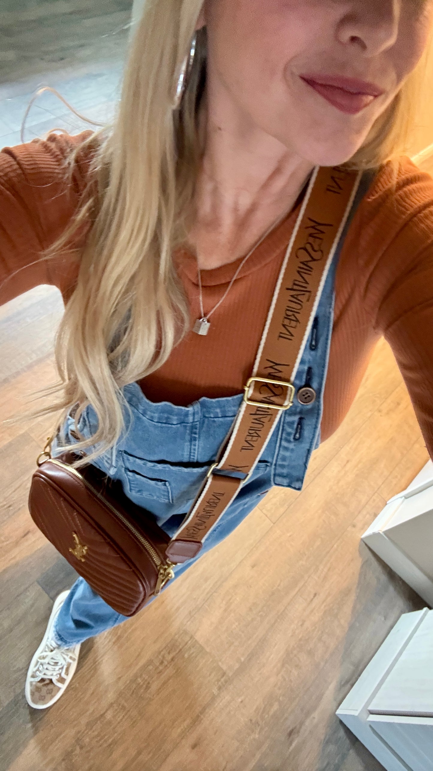 Camel Crossbody Gold Emblem Bag
