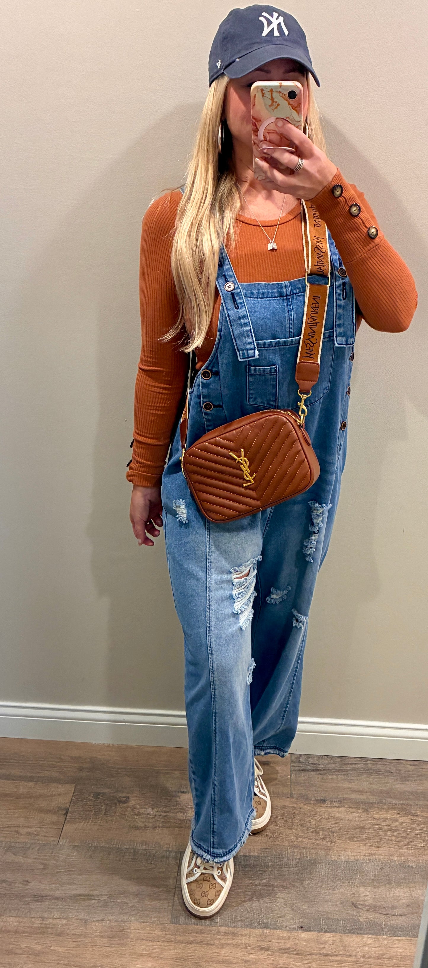 Camel Crossbody Gold Emblem Bag