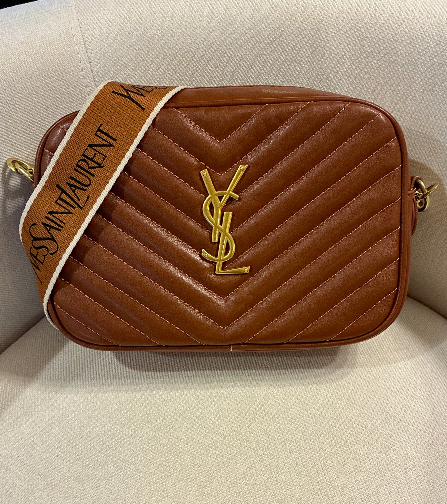 Camel Crossbody Gold Emblem Bag