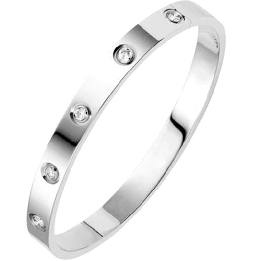 Jude Jewelers Classical Plain Stainless Steel Cubic Zircon Filled Bangle Bracelet