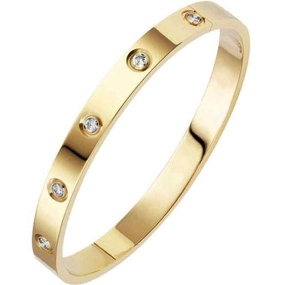 Jude Jewelers Classical Plain Stainless Steel Cubic Zircon Filled Bangle Bracelet