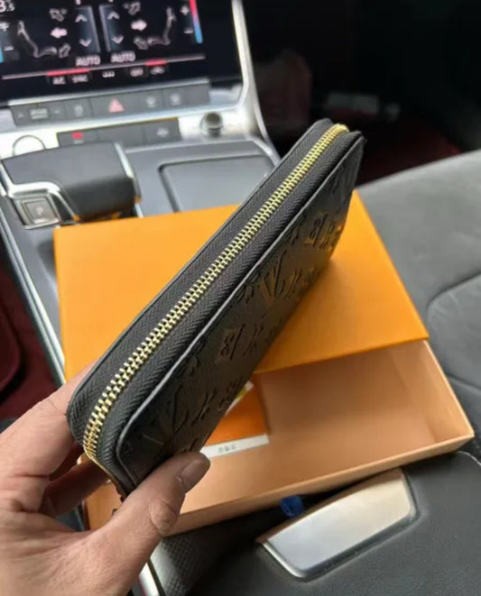 Black Monogram Top Zip Wallet