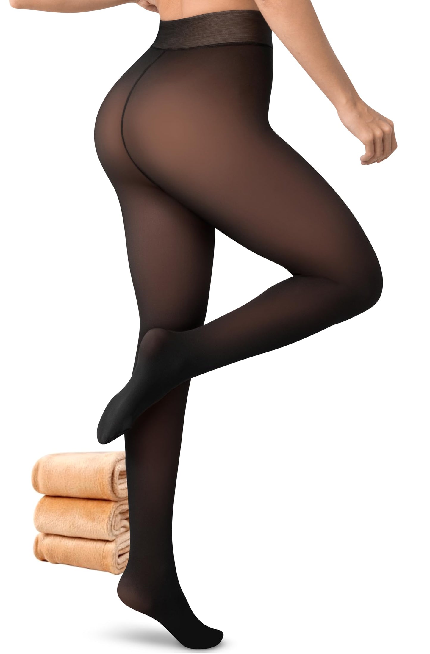 Women’s Fleece-Lined Tights - Ultra-Warm Fake Sheer Look Pantyhose Thick Leggings for Winter