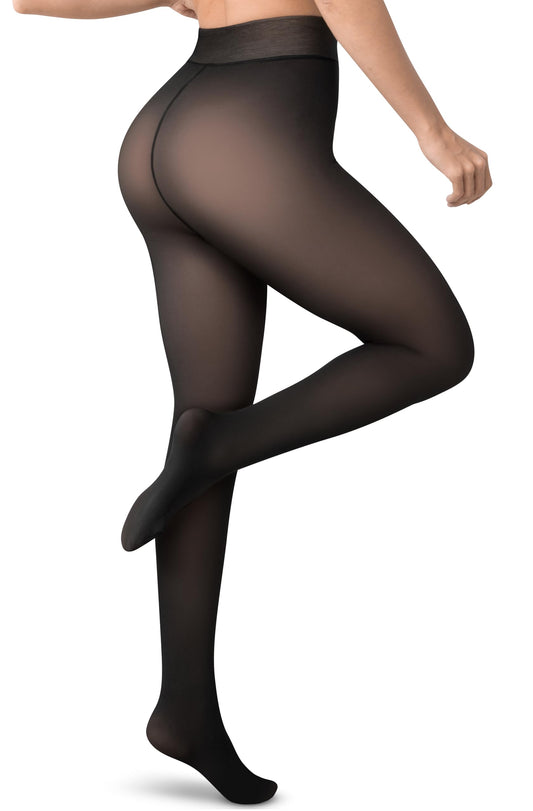 Women’s Fleece-Lined Tights - Ultra-Warm Fake Sheer Look Pantyhose Thick Leggings for Winter