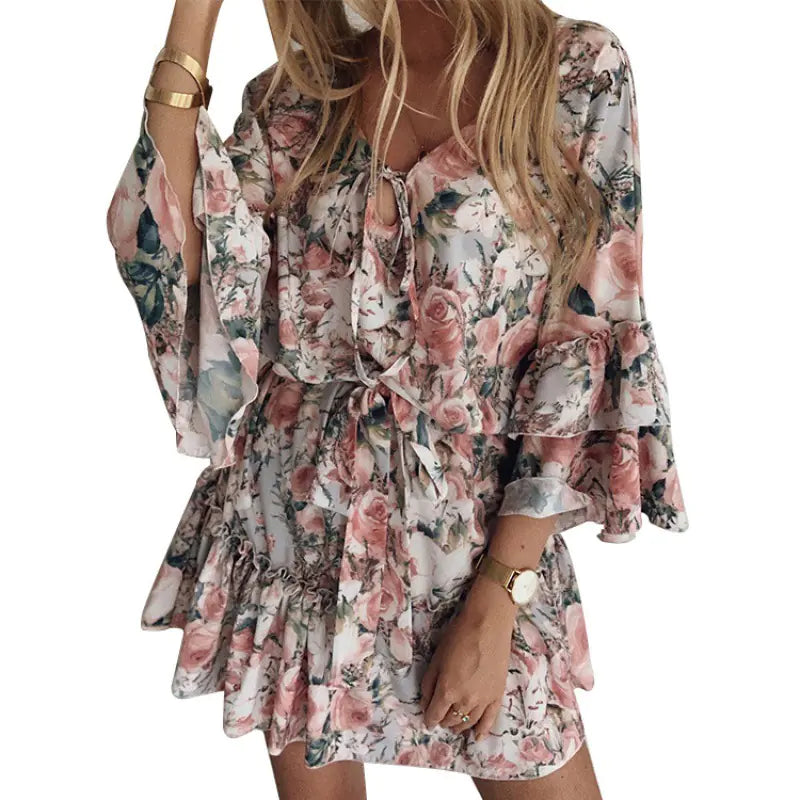 Floral Chiffon Pink Dress for Women (more colors)