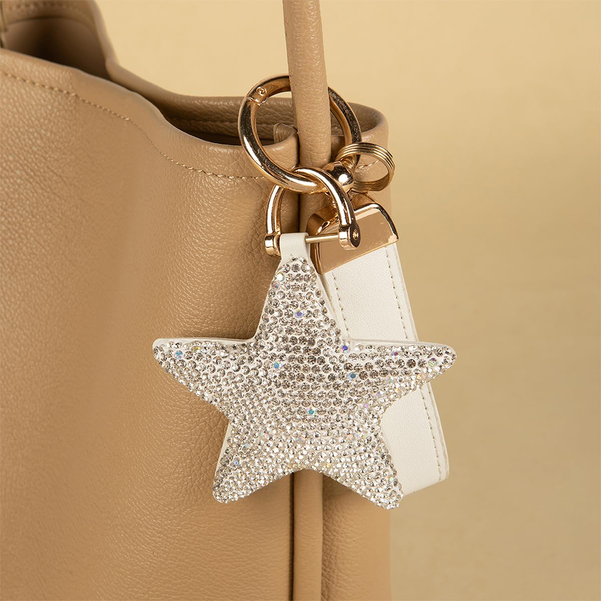 Jekvil Handmade Leather Keychain with Rhinestones