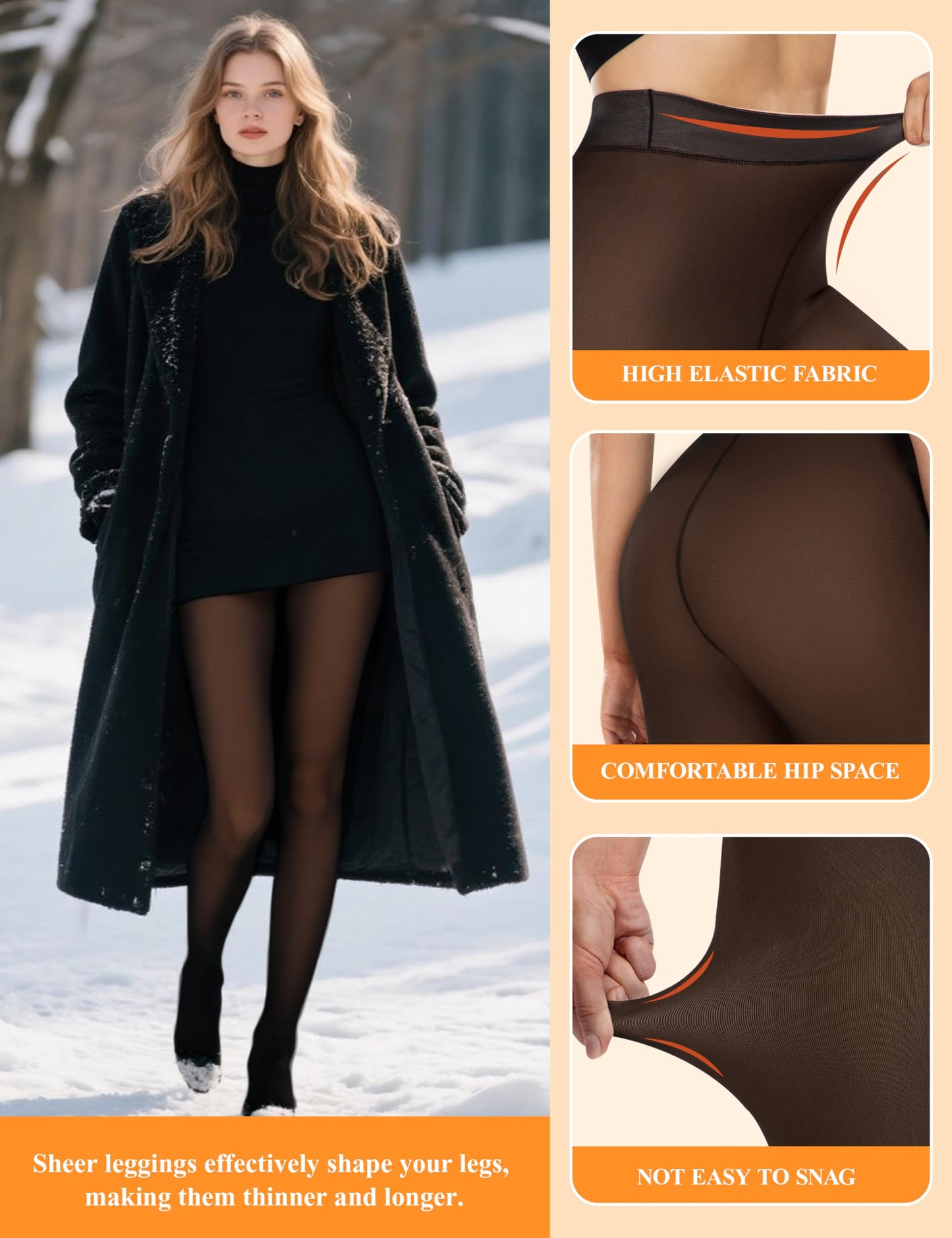 Women’s Fleece-Lined Tights - Ultra-Warm Fake Sheer Look Pantyhose Thick Leggings for Winter