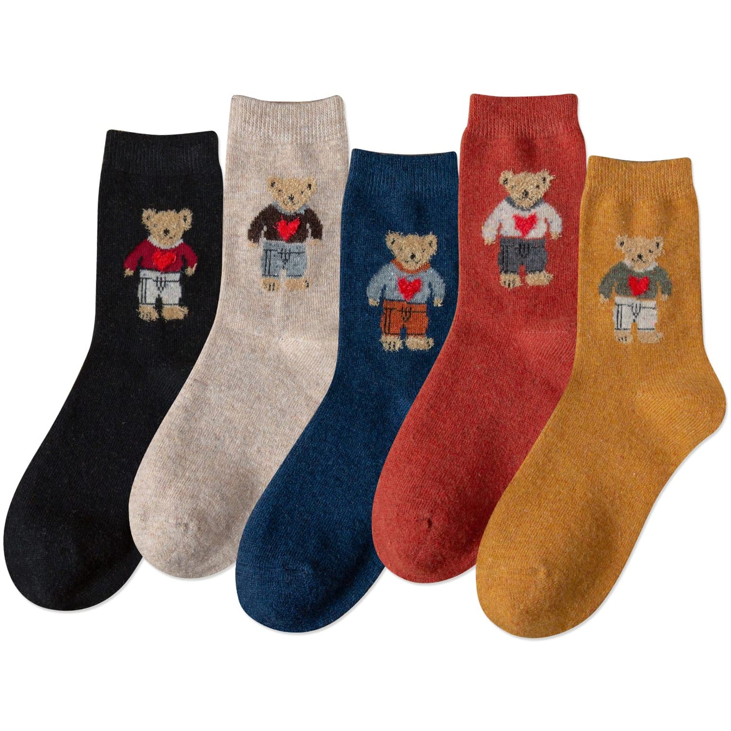 Cute Wool Socks Super Cozy Thick Crew Winter Socks Gifts, 5 Pairs