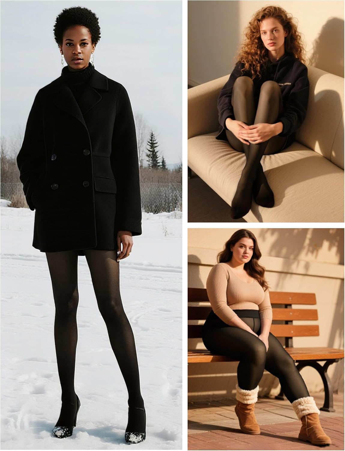 Women’s Fleece-Lined Tights - Ultra-Warm Fake Sheer Look Pantyhose Thick Leggings for Winter