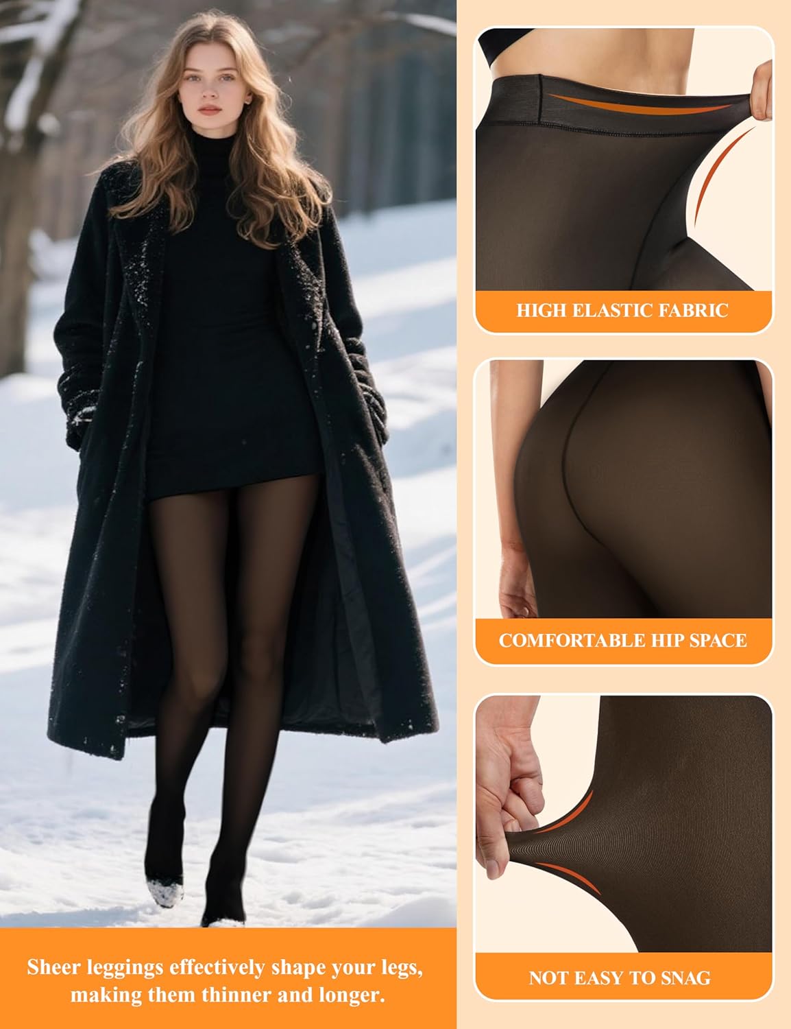 Women’s Fleece-Lined Tights - Ultra-Warm Fake Sheer Look Pantyhose Thick Leggings for Winter