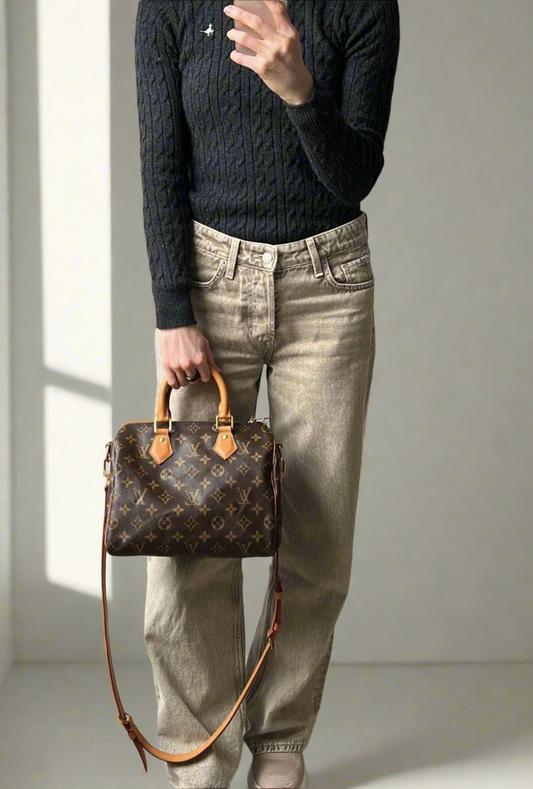 Monogram Brown Flower Speedy Tote