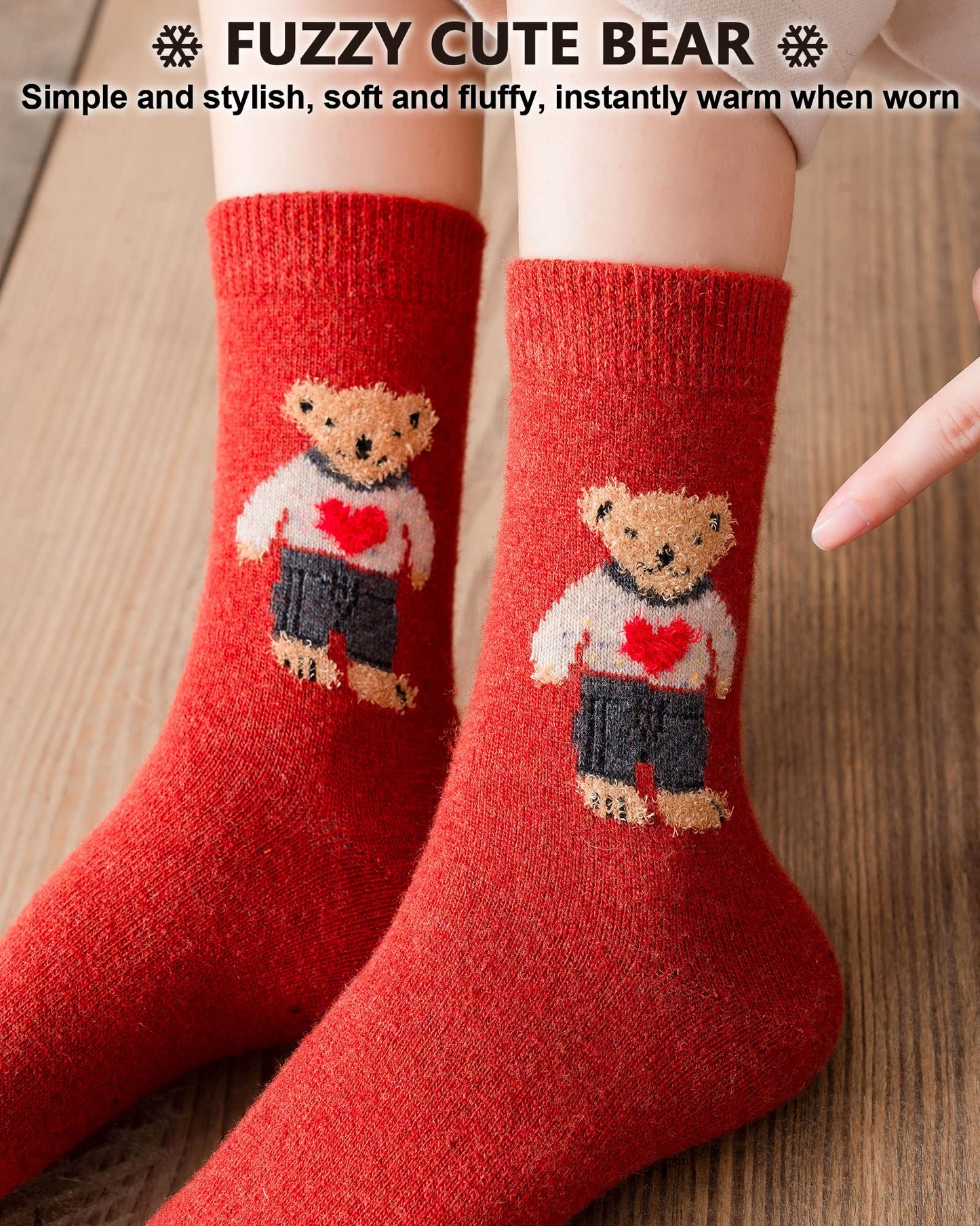 Cute Wool Socks Super Cozy Thick Crew Winter Socks Gifts, 5 Pairs