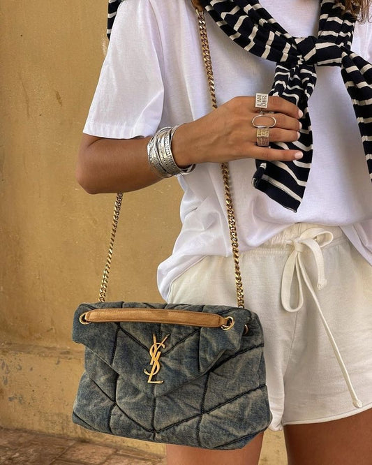 Vintage Denim Puffer Shoulder Bag