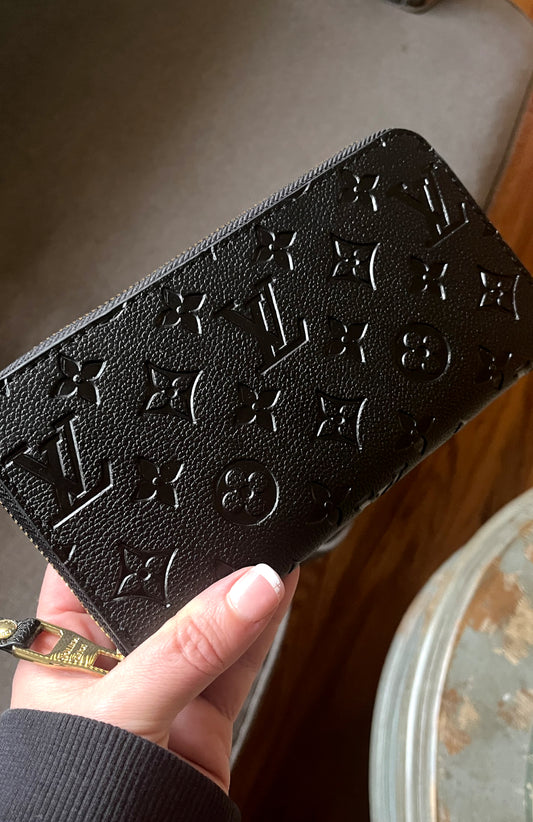 Black Monogram Top Zip Wallet