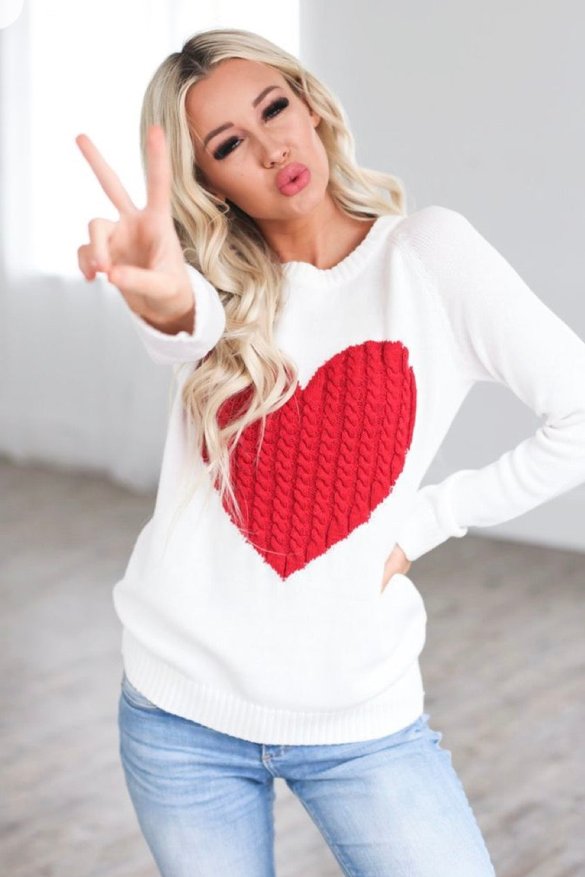 Love Heart Jacquard Round Neck Pullover Sweater (more colors)
