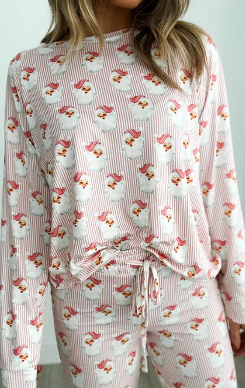 Claus Striped Print Loose Fit Two Piece Lounge Set