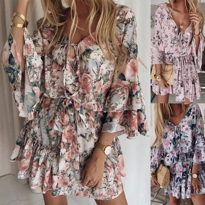 Floral Chiffon Pink Dress for Women (more colors)